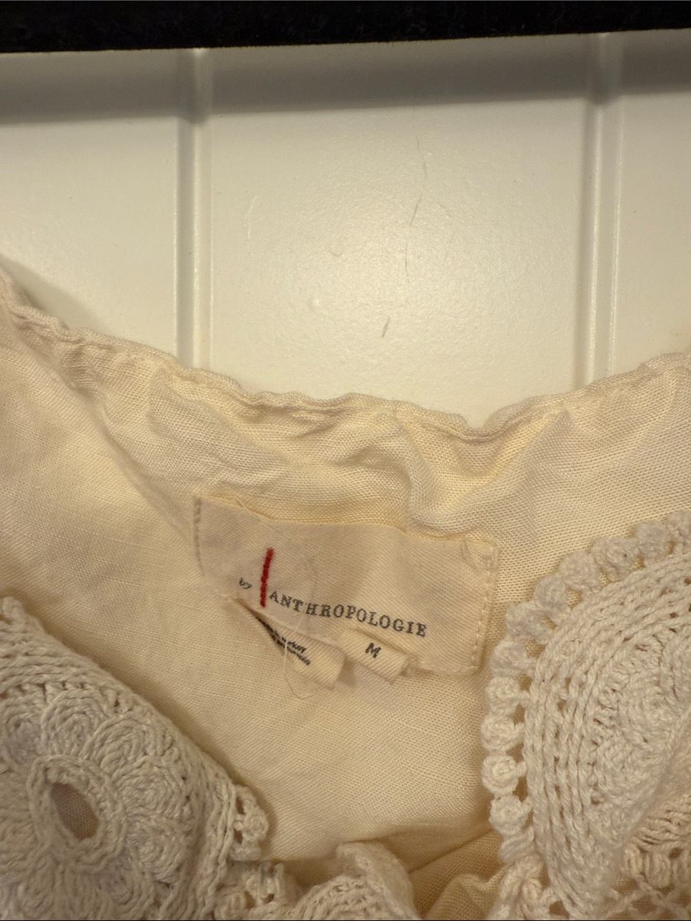 Anthropologie Women’s M Cream Crochet-Detail Peasant Blouse - Picture 2 of 3